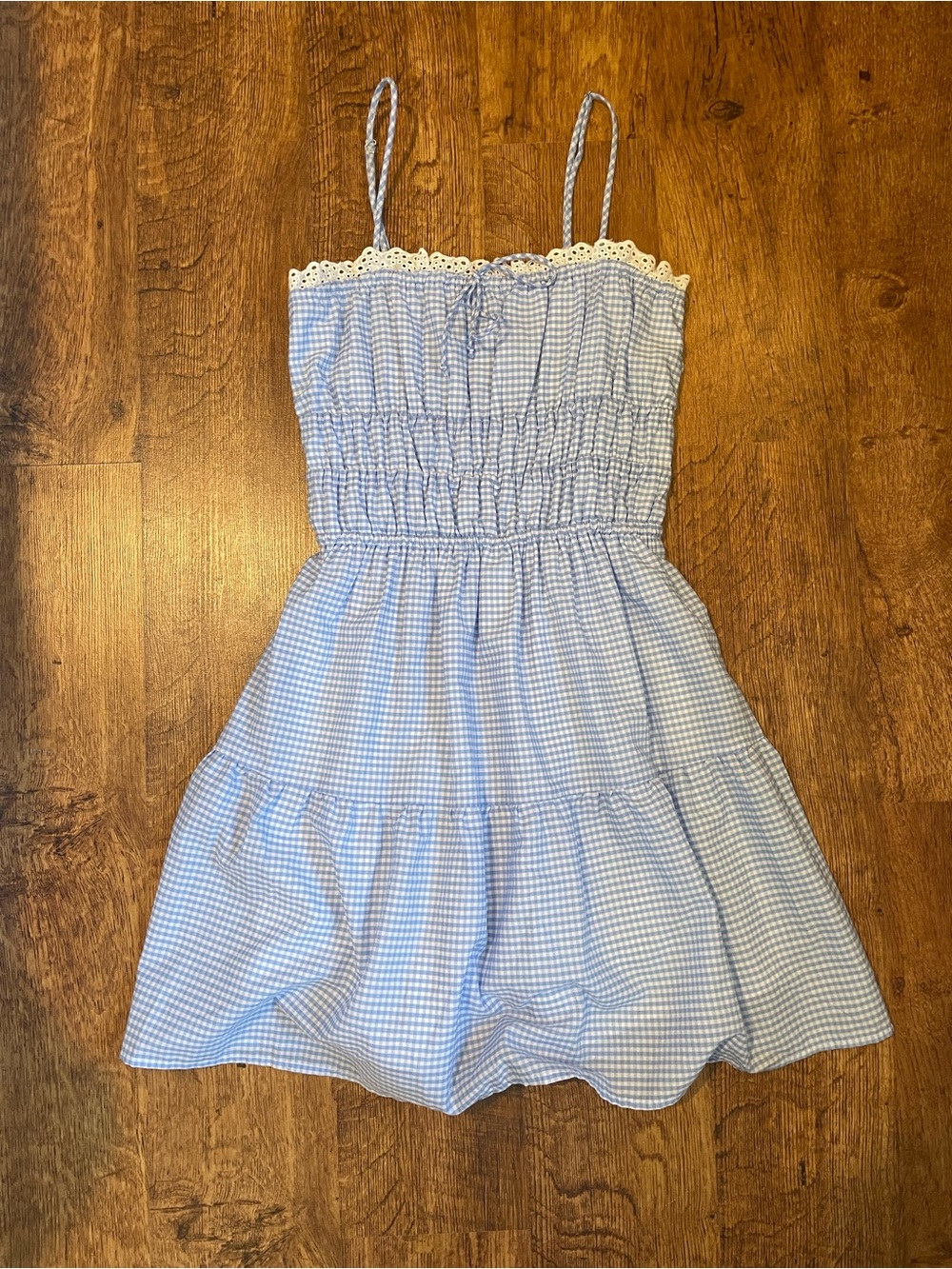 Light Blue Aeropostale Gingham Sundress with Lace Trim